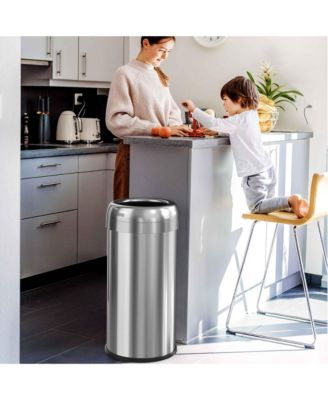 Round Stainless Steel Open Top Kitchen Trash Can with Dual AbsorbX Odor Filters
