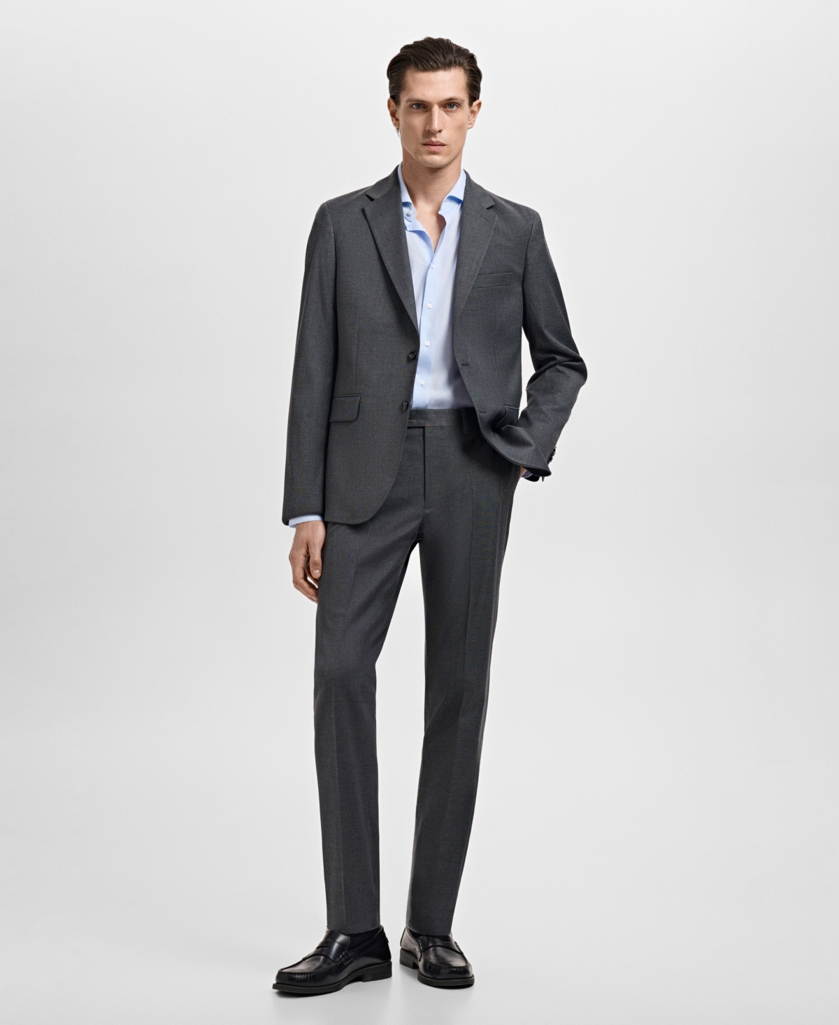 Mango Slim Fit Cotton Poplin Suit Button-up Shirt In Blue