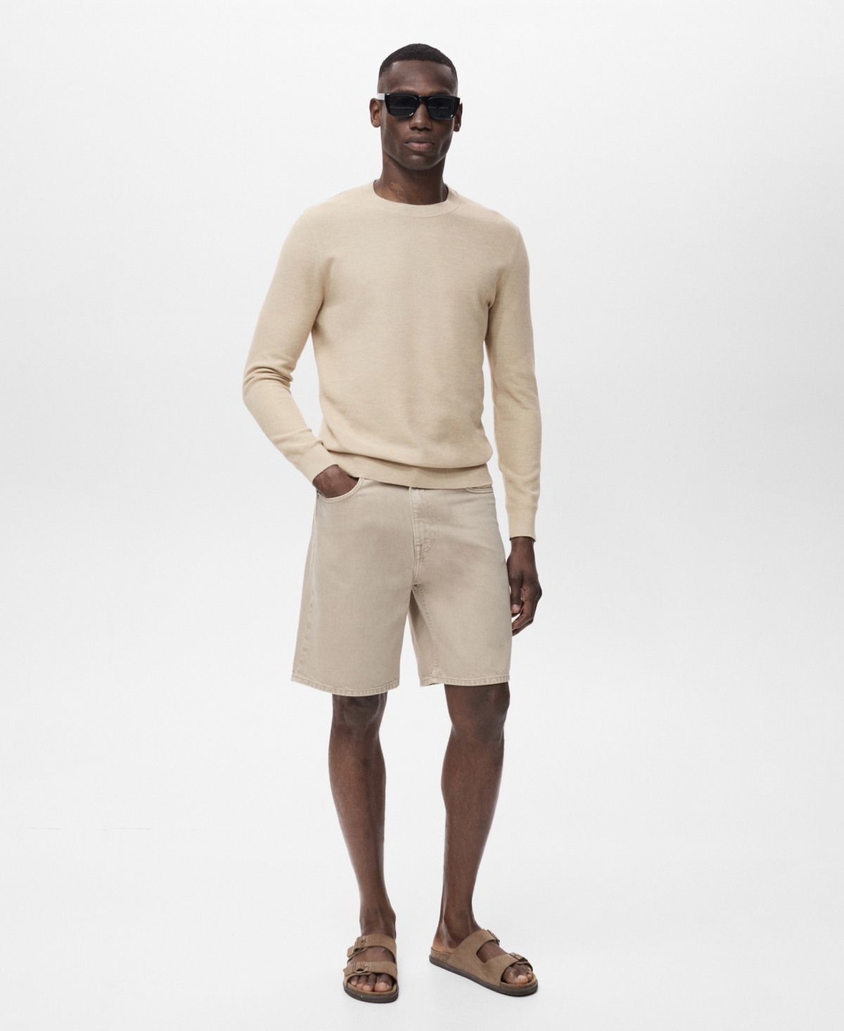 Mango Men's Microstructure Cotton Knitted Sweater In Yellow