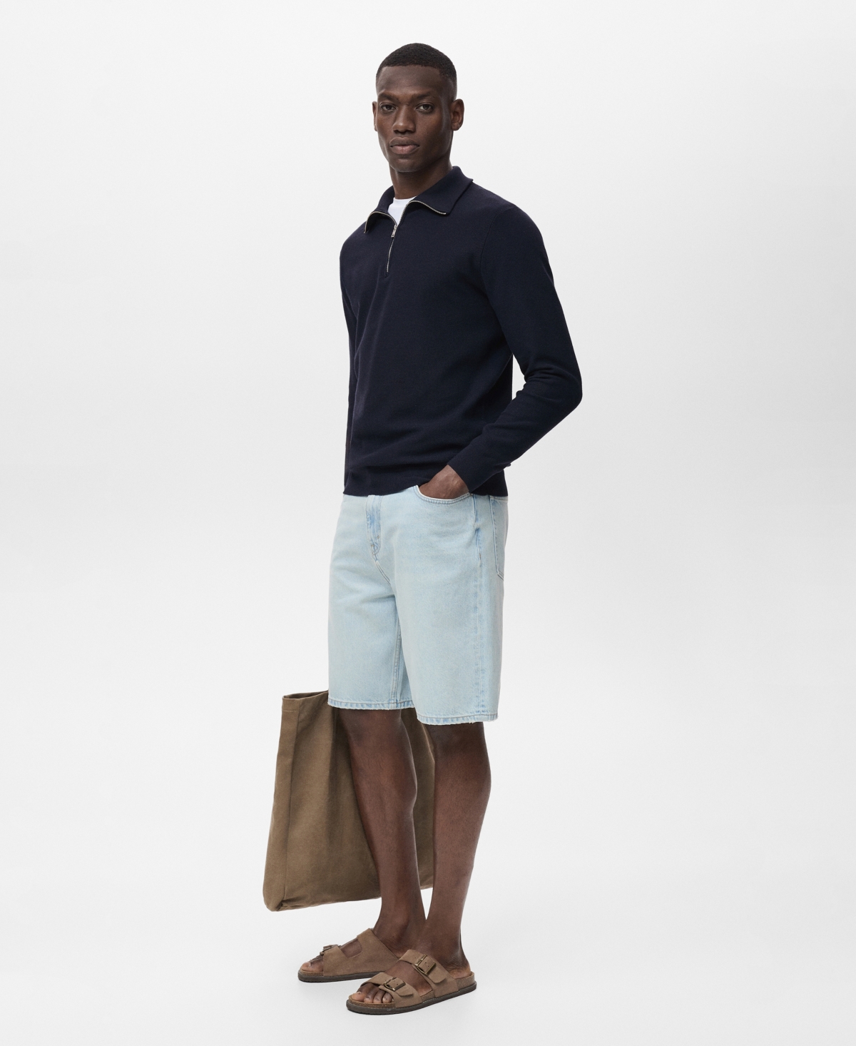 Mango Men's Zipper Collar Microstructure Sweater In Blue