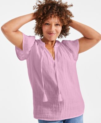 Style & Co - Petite Cotton Flutter-Sleeve Ruffle Top