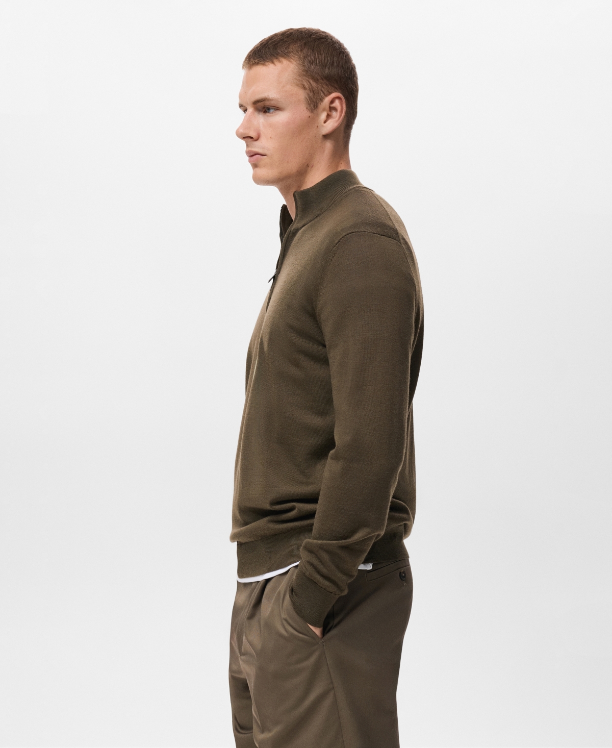 Mango Perkins Wool Quarter Zip Sweater In Green