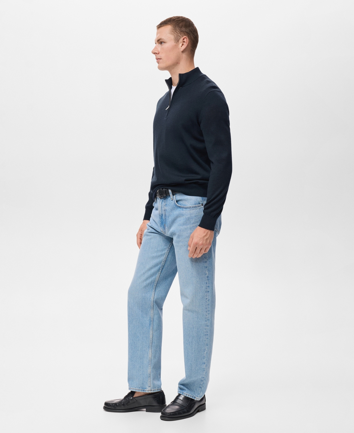Mango Perkins Wool Quarter Zip Sweater In Blue