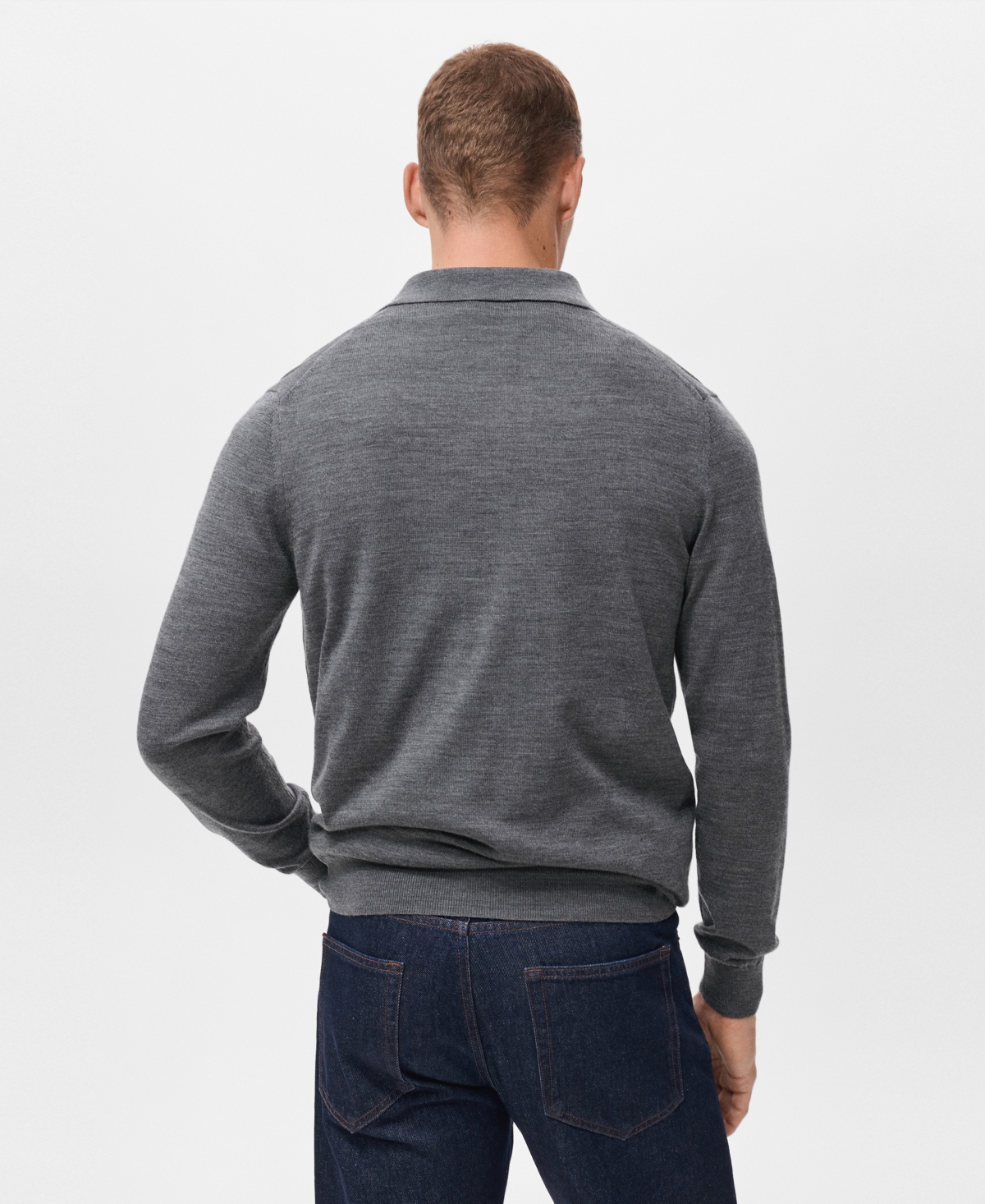 Mango Wool Sweater Polo In Gray