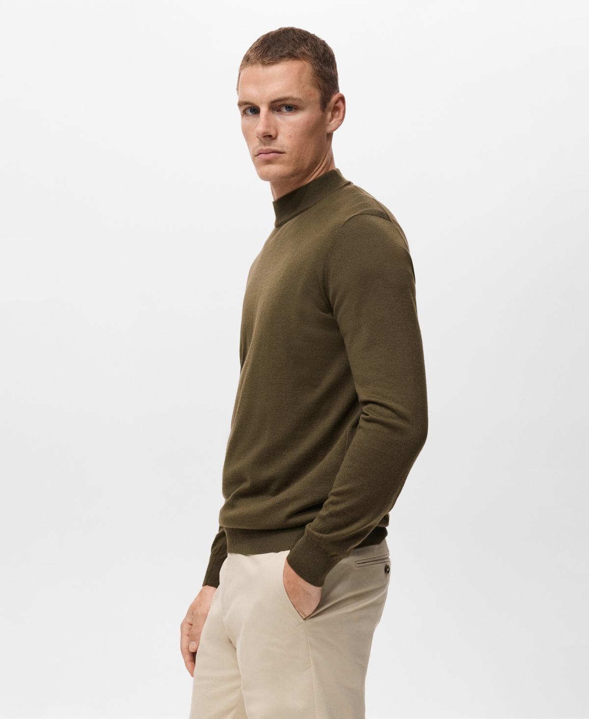 Mango Turtleneck Wool Sweater In Green
