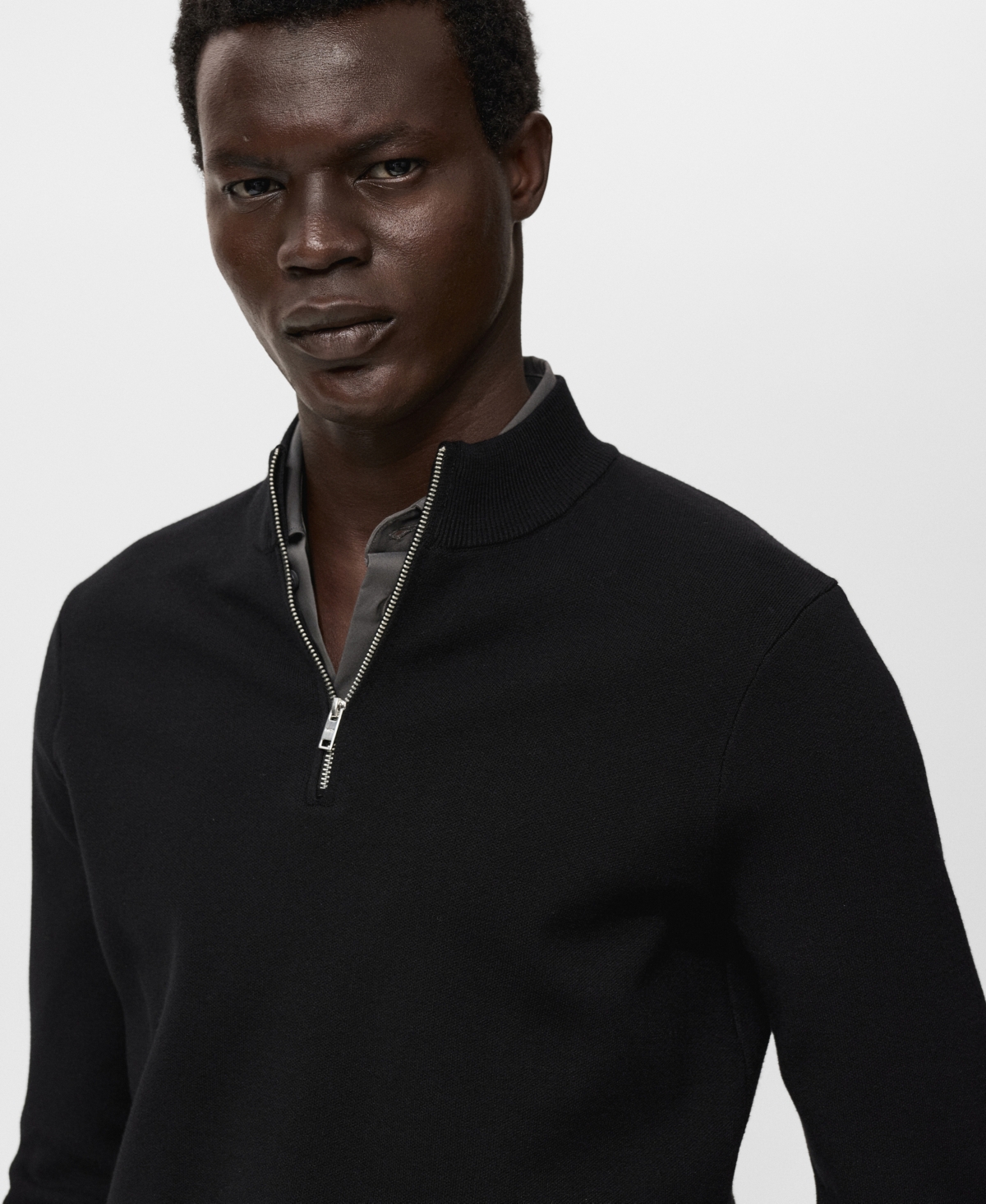 Mango Quarter Zip Sweater In Black