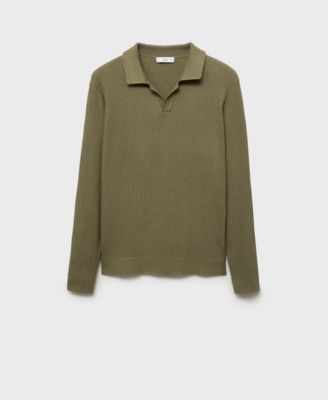 Men's Cotton-Blend Ribbed Polo Sweater