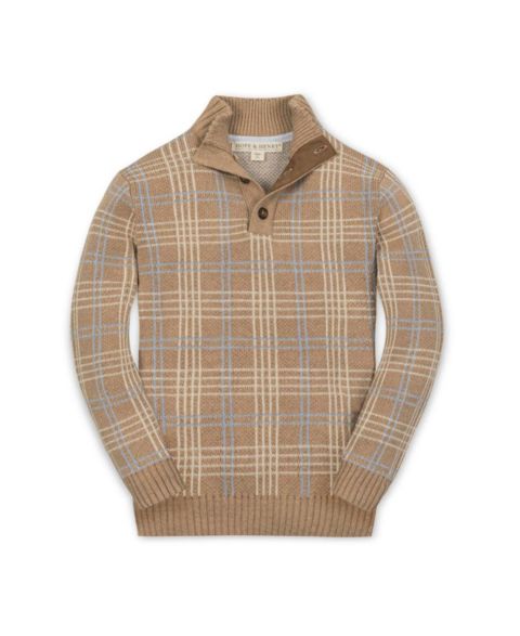 Свитер Hope & Henry Xsmall to Xlarge Organic Mock Neck Intarsia для мальчиков, цвет: Верблюжий меланжевый клетчатый