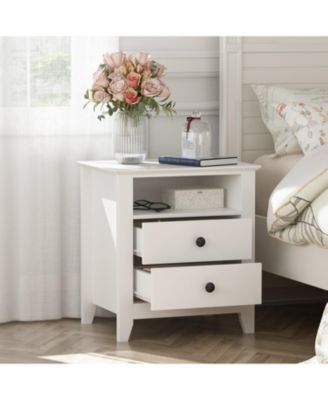 Exquisite 2-drawer bedside table with metal handle, bedroom nightstand, wooden end table