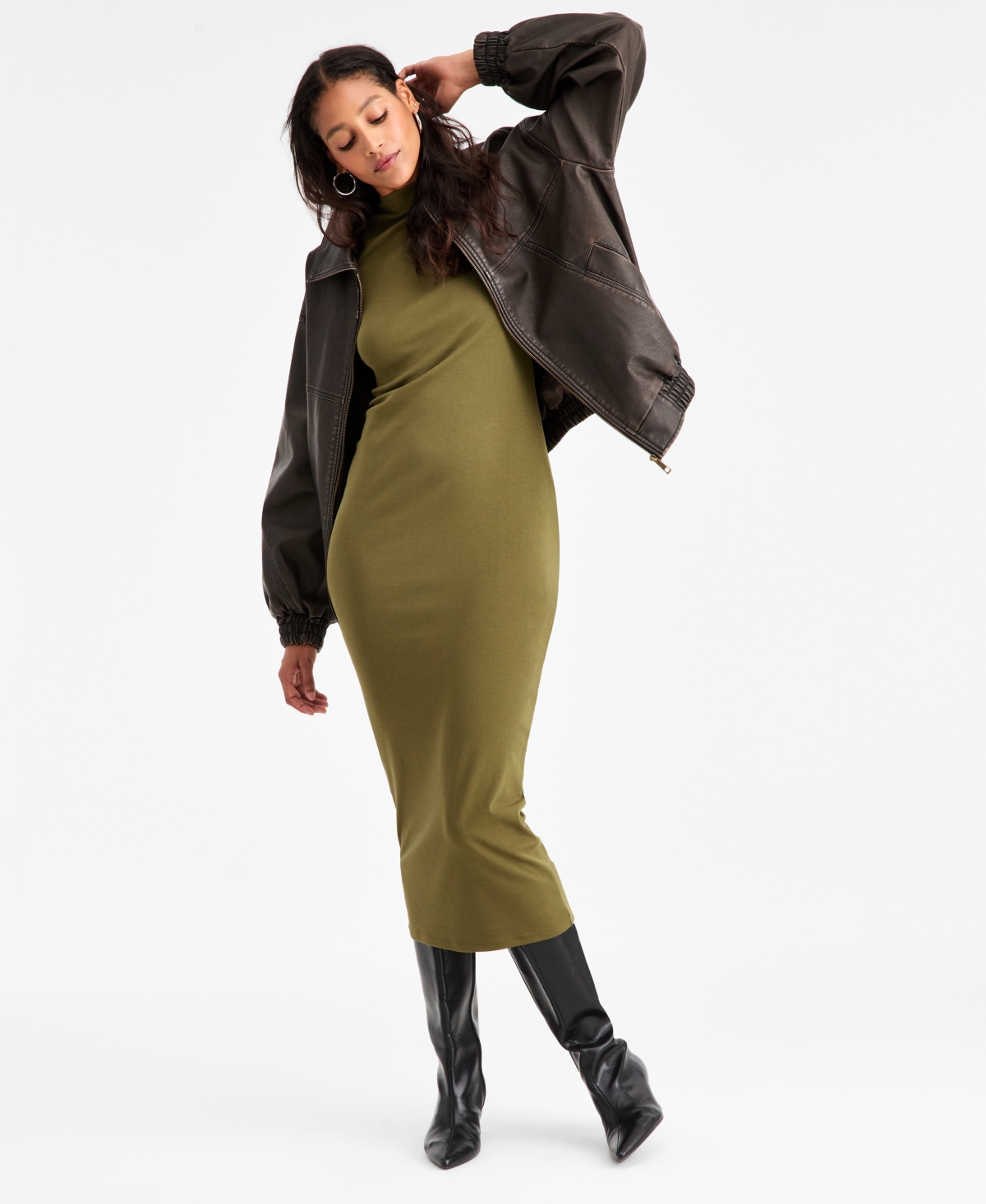 Bar Iii Women's Cap-sleeve Mock-neck Midi Dress, Exclusively At Macy's In Green