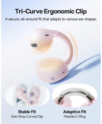 Bass BC1 Open Ear Earbuds Clip-On Headphones, Open-Ring Comfort with Tri-Curve Snug Clip,4-Mic Clear Calls, IP55 Waterproof, 38H Playtime