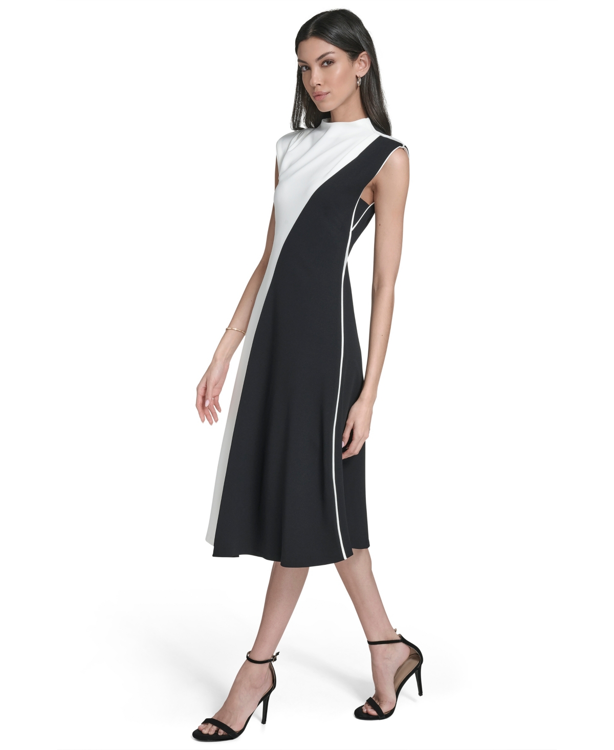 Calvin Klein Colorblock Midi A-line Dress In Multi