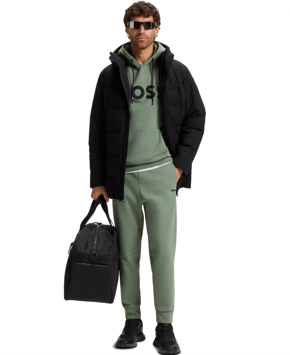 Hugo Boss Mens Open Green Branded Drawstring-waist Cotton-blend Jogging Bottoms In Green