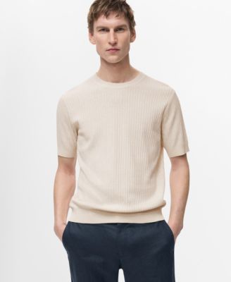 MANGO - Men'sTexturedStripedT-Shirt