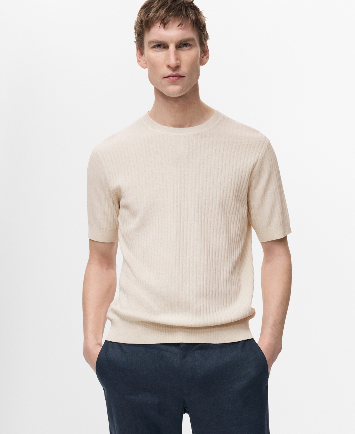 Mango Textured Stripe Knit Top In Neutral