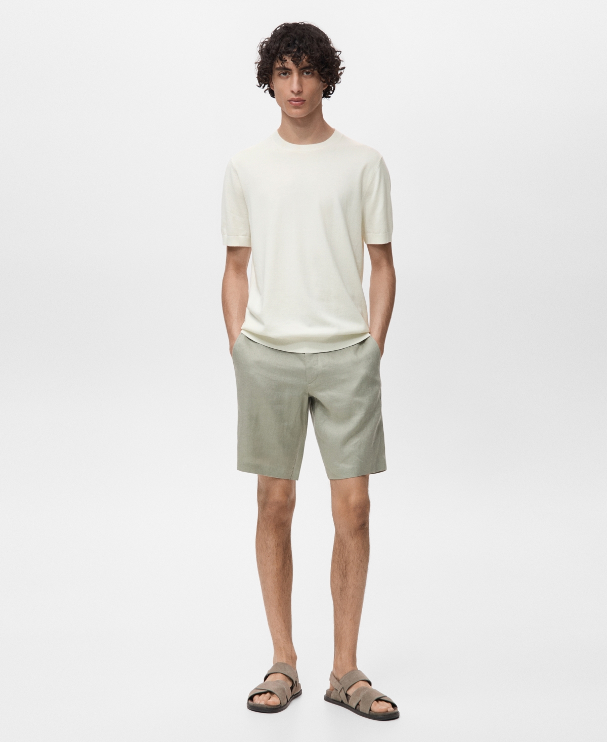 Mango Short Sleeve Cotton Crewneck Sweater In White