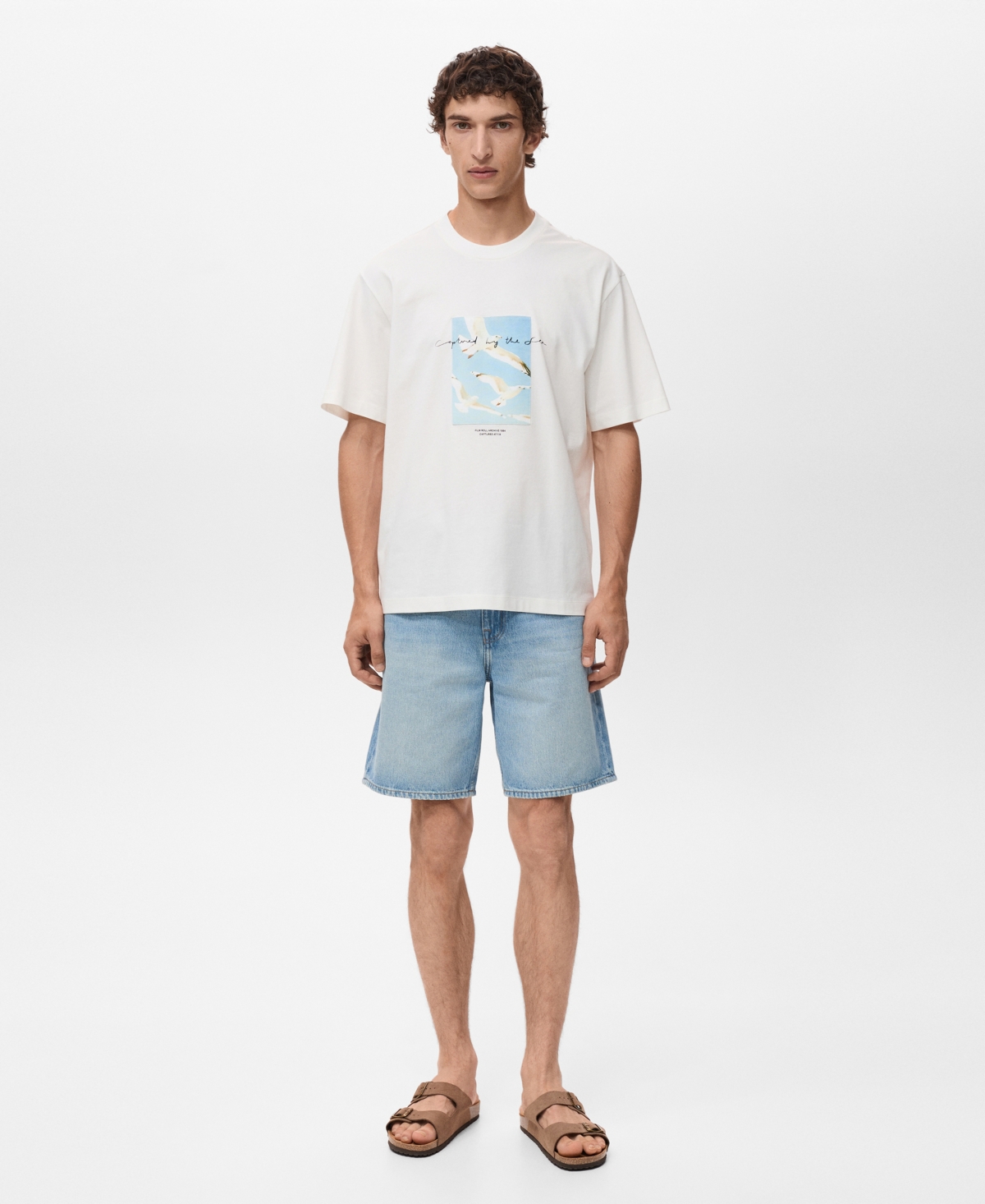 Mango Relaxed Fit Graphic T-shirt In White