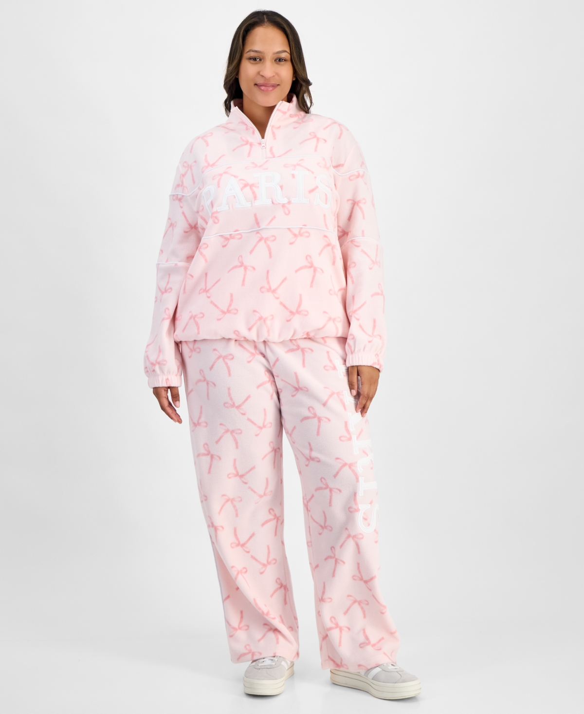 Rebellious One Trendy Plus Size Paris Polar Fleece Sweatshirt In Pink