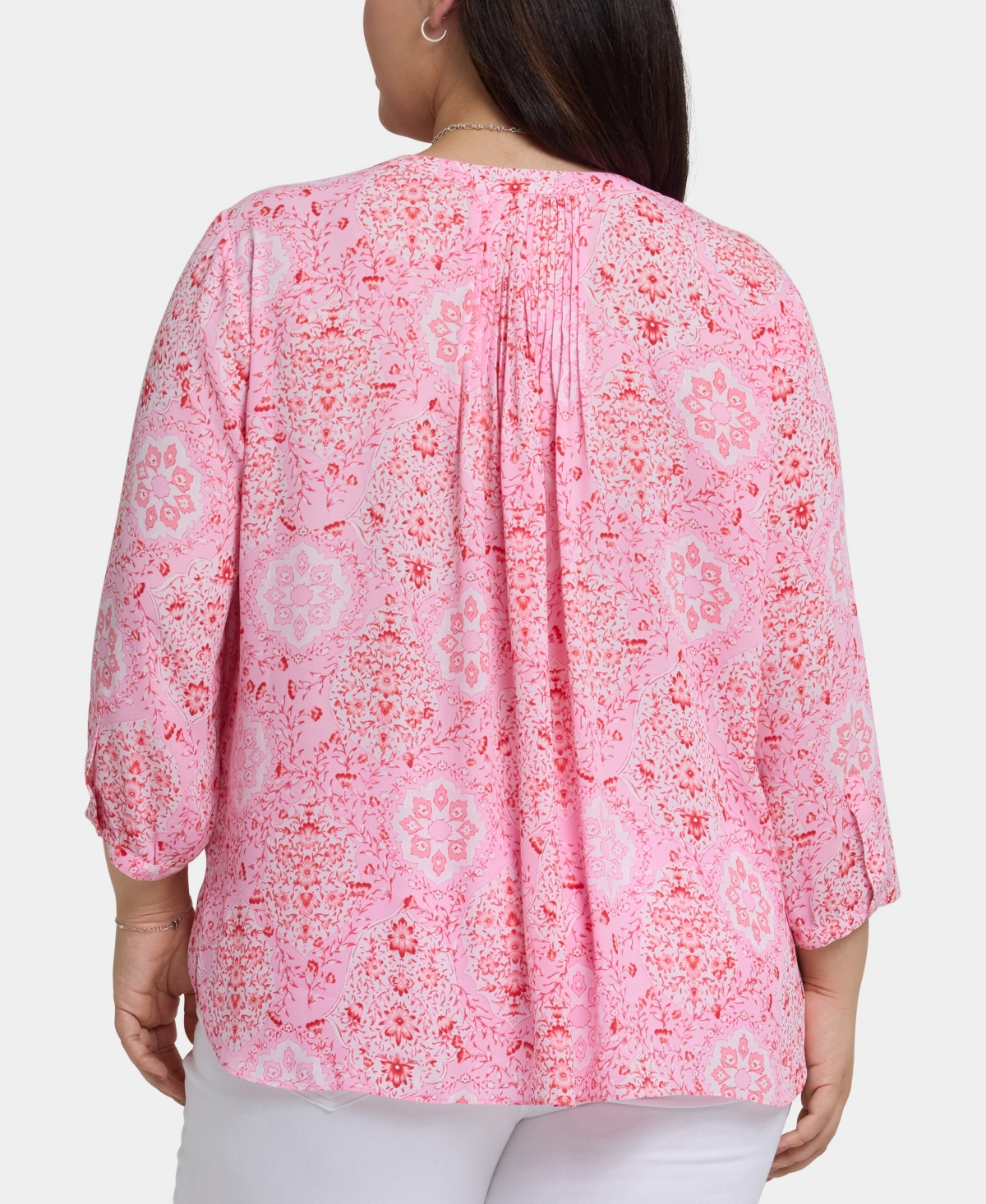 Nydj Plus Size Pintuck V-neck Top In Pink