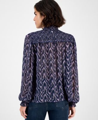 Women's Smocked Mock Neck Blouse