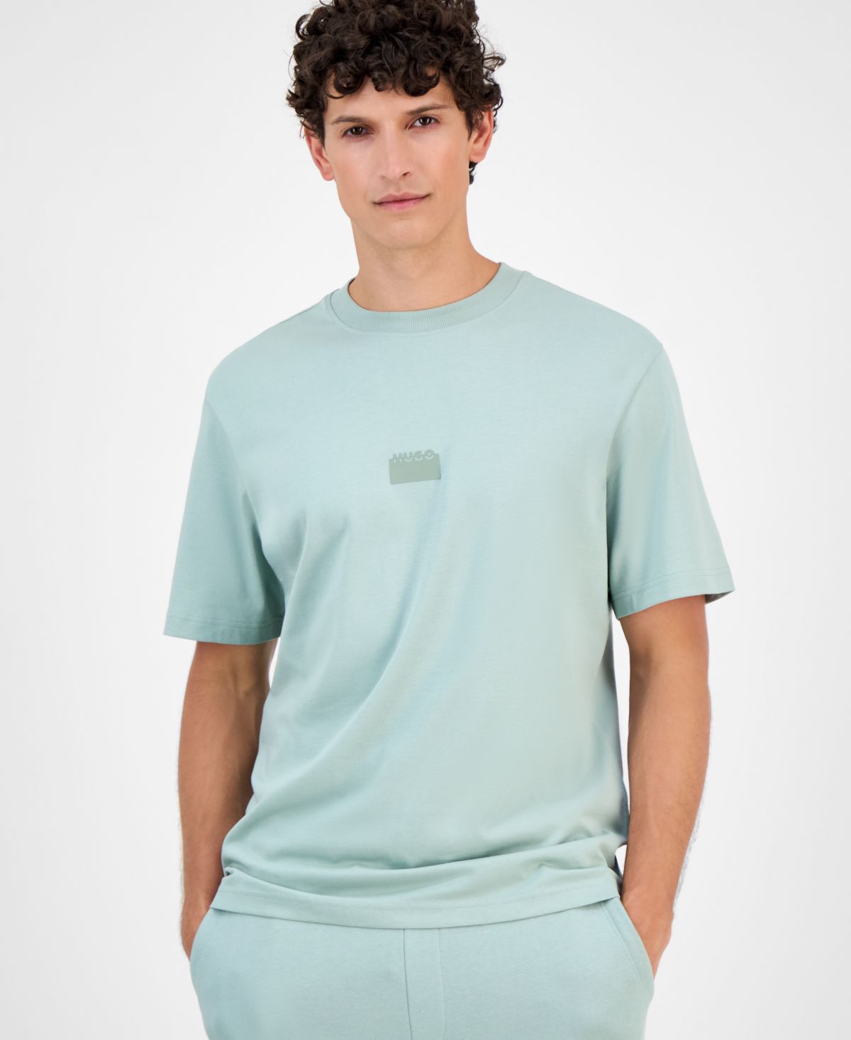 Мужская хлопковая футболка с круглым вырезом и логотипом Hugo Boss