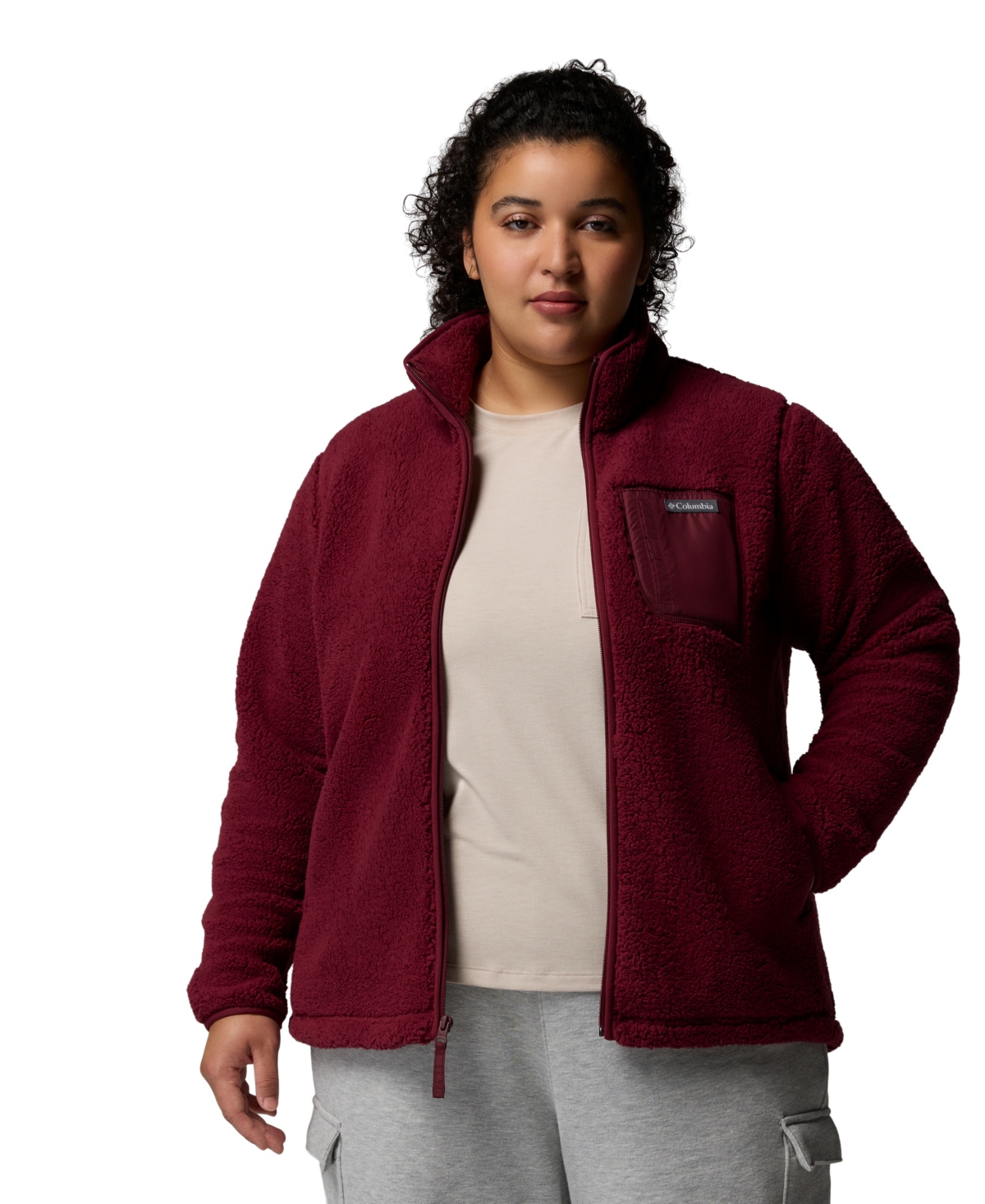 Columbia Plus Size Benton Springs Fleece Long Sleeve Jacket In Red
