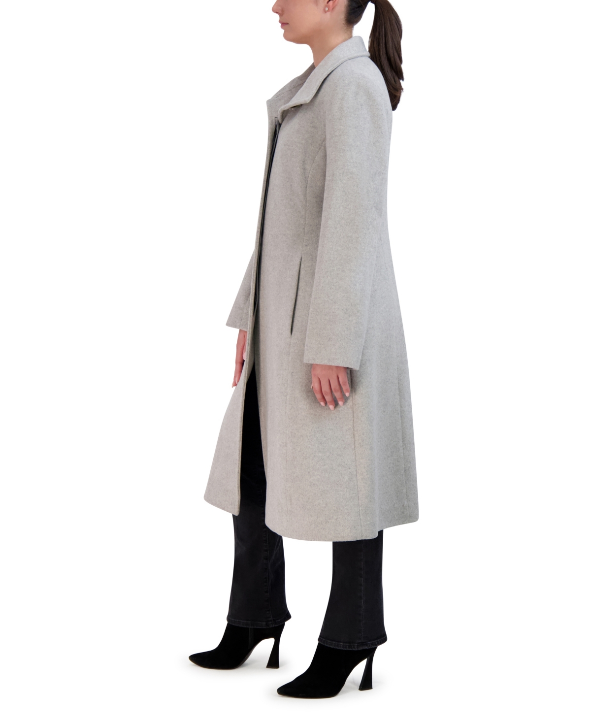 Cole Haan Womens Stand-collar Single-breasted Wool Blend Coat In Gray