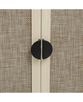 CASAINC 58.11" 4-Door Pine & Engineered Rattan Adjustable Shelves, Anti-Dumping Device, Non-Slip Pads Rattan Storage Cabinet