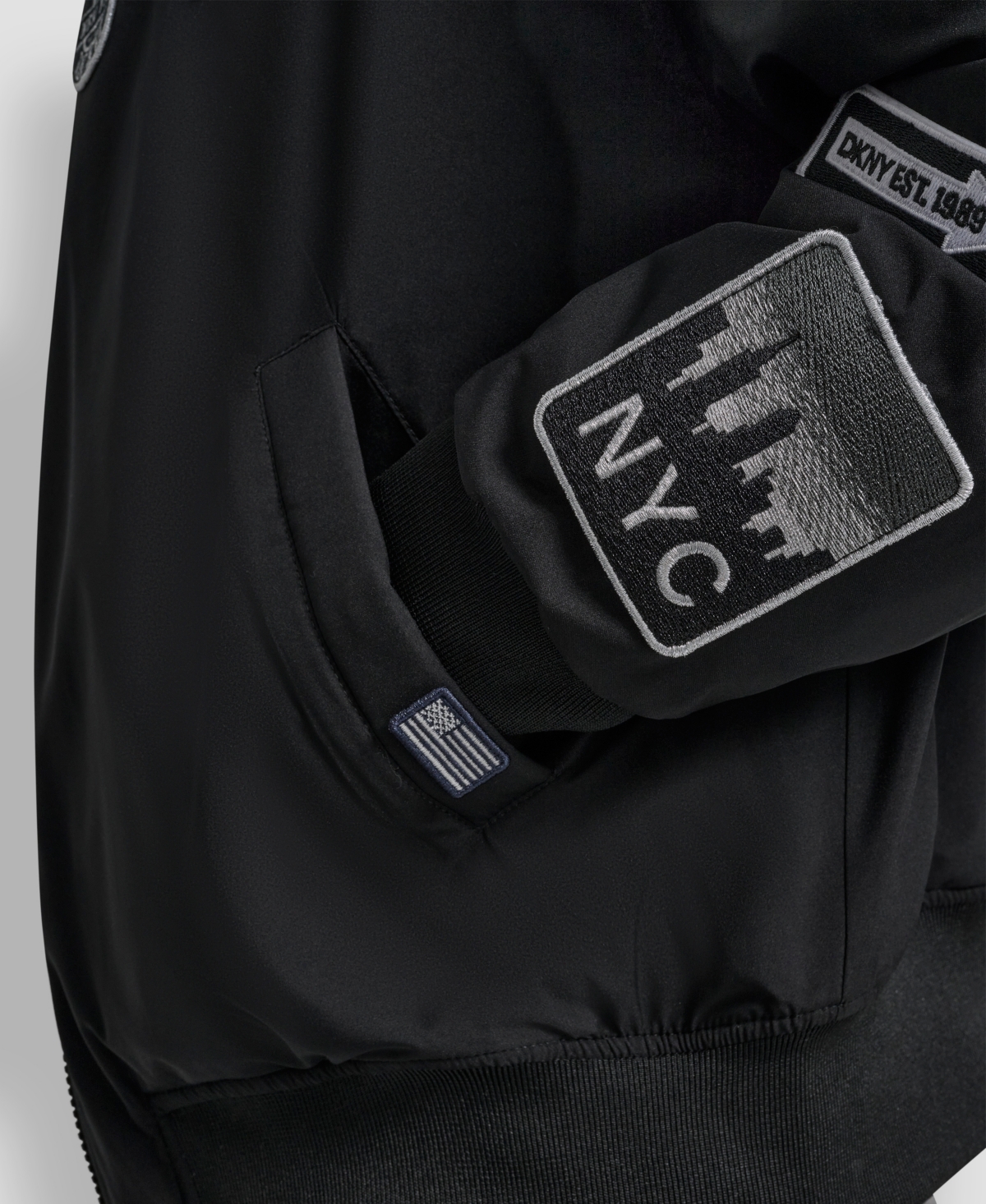 Dkny Women's Pins And Patches Long Sleeve Bomber Jacket In Black