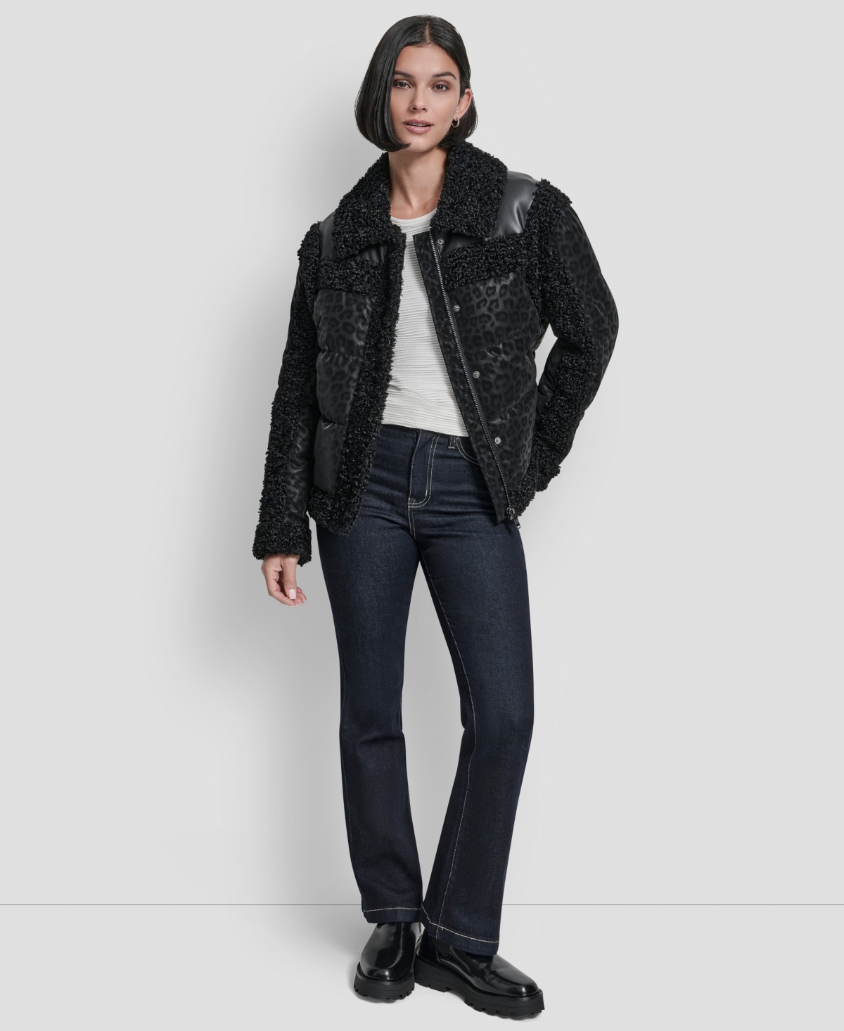 Dkny Women's Mixed Media Cheetah Tech Jacket In Black
