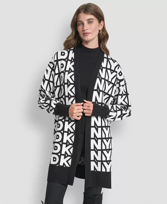 Women's Repeat Logo Open-Front Cardigan Sweater