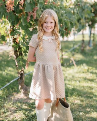 Big Girls Short Sleeve Quilted Dress with Eyelet Collar