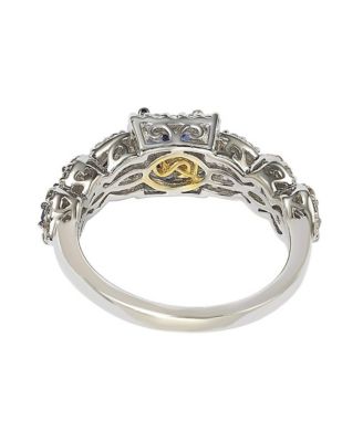 Suzy Levian Sterling Silver Assher Cut Sapphire and Created White Sapphire Proposal Ring