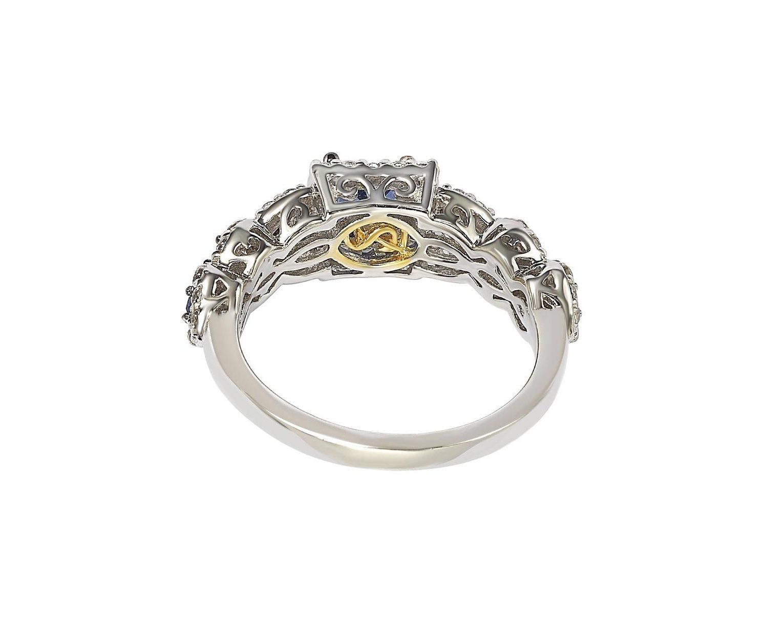 Suzy Levian Sterling Assher Cut Sapphire and Created Sapphire Proposal Ring