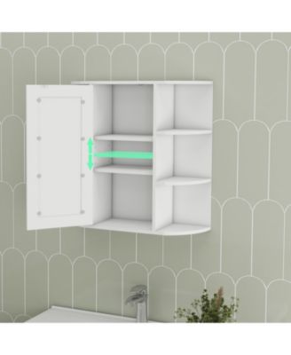 Wall Mounted Bathroom Mirror Cabinet with 6 Open and 3 Adjustable Shelves