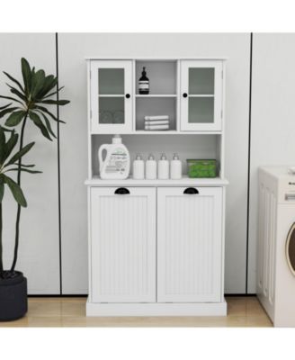 Tall Tilt-Out Laundry Cabinet with 2 Compartments and Adjustable Shelves