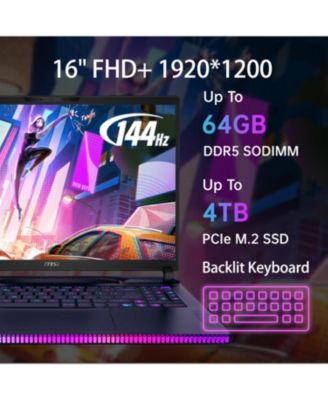 Raider GE68HX 16" Gaming Laptop, Intel Core i9-14900HX, 32GB RAM, 1TB SSD, NVIDIA RTX 4070, FHD+ 144Hz, Windows 11 Home, Black