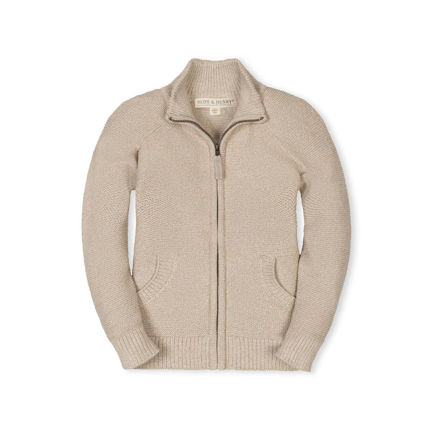 Little and Big Boys' XXS - XL Organic Long Sleeve Full Zip Raglan Mock Neck Sweater