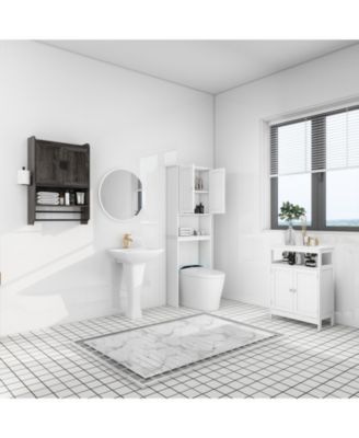 Bathroom Wall Cabinet with Doors, Adjustable Shelf, Towel Bar, and Paper Holder