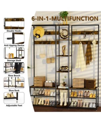 6 in 1 Coat Rack Shoe Bench Coat Rack Hall Tree with Bench Entryway Corner Coat Stand  Large Organizer