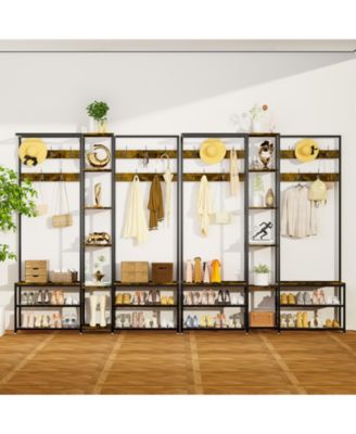 6 in 1 Coat Rack Shoe Bench Coat Rack Hall Tree with Bench Entryway Corner Coat Stand  Large Organizer