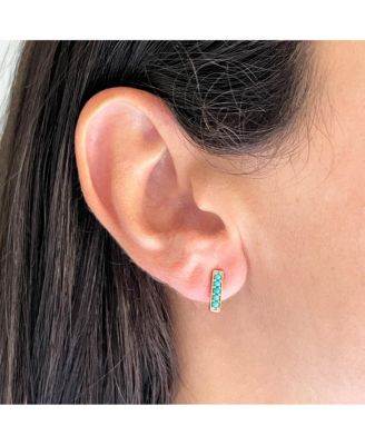 Turquoise Bead Bar Stud Earrings 14K Gold