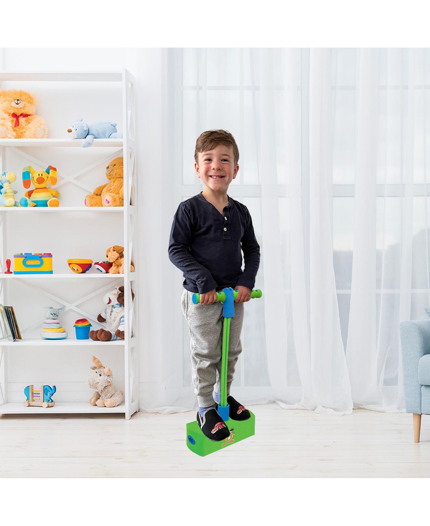 Детская игрушка BounceZiez Hop & Squeak Pogo Hopper, цвет: Зелёный / Синий — фото 1