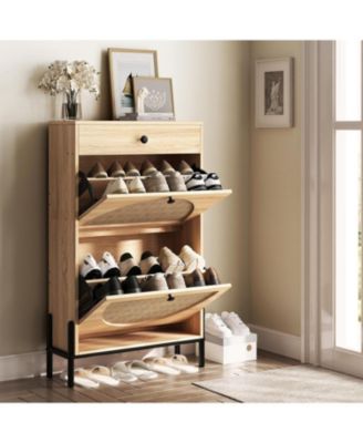 Shoe Cabinet with 2 Flip Drawers, Oak
