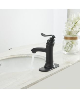 Single Hole Single Handle Low-Arc Bathroom Faucet With Pop-up Drain Assembly in Matte Black