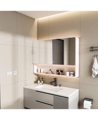 35×28 Inch Aluminum Mirror Cabinet with 3-Color LED and Defogging Feature