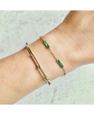 Malachite Bar Chain Bracelet 14K Gold