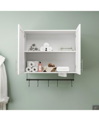 CASAINC 1Pc Particle Board & MDF Adjustable Shelf, Towel Bar & 5 Hooks Bathroom Wall Cabinet