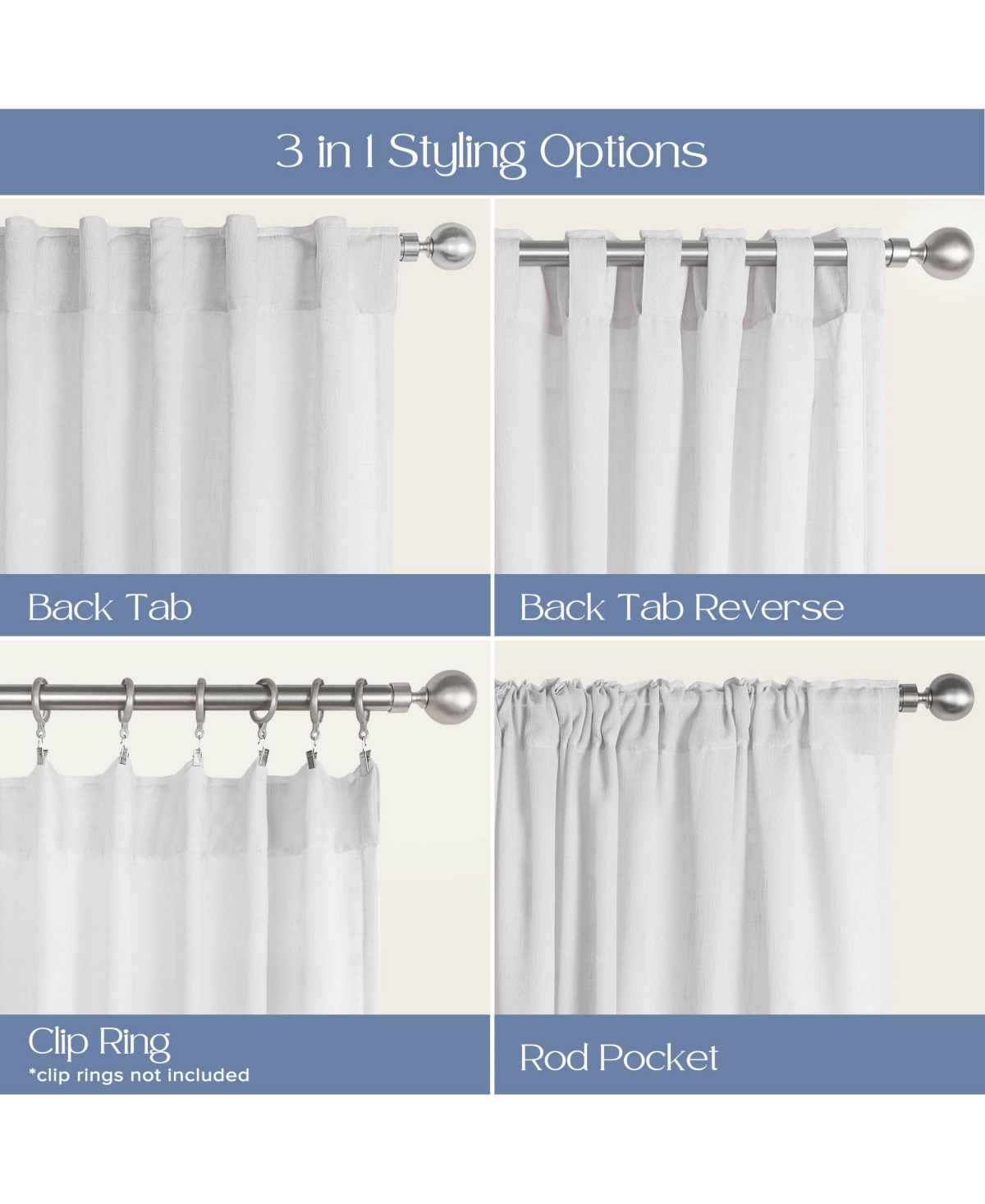 Awesome Home Textured Double Ruffle Rod Pocket Curtains Pair