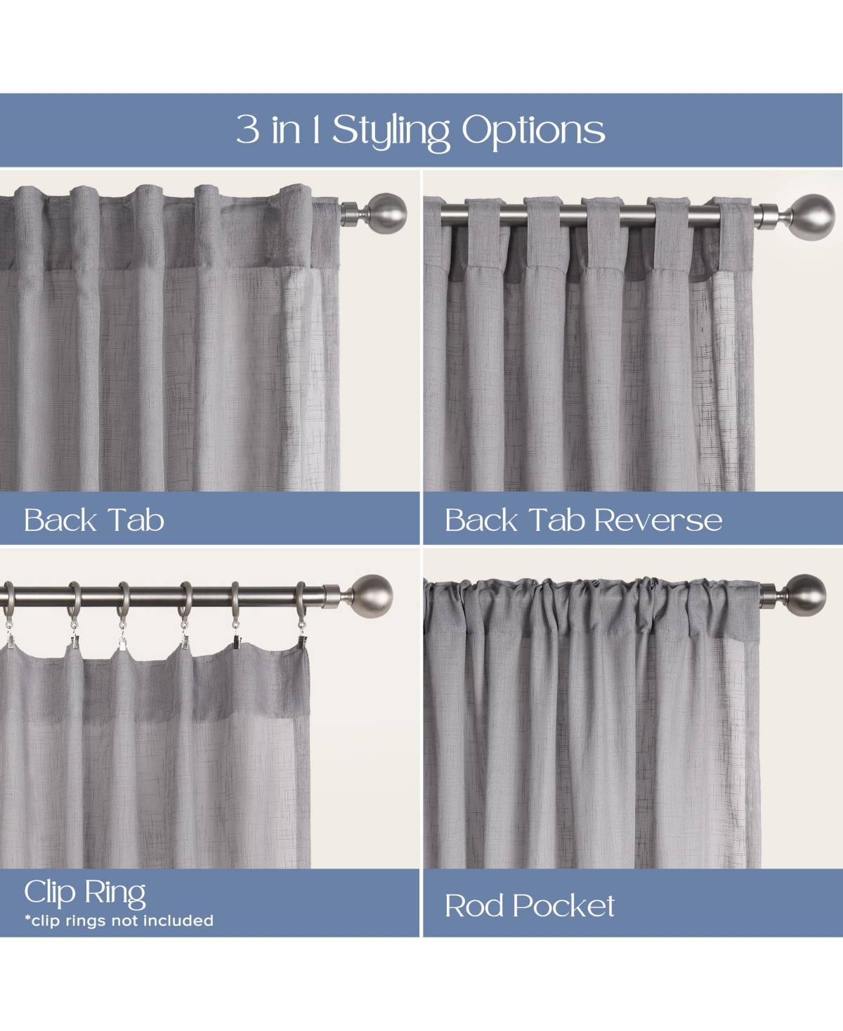 Awesome Home Textured Double Ruffle Rod Pocket Curtains Pair